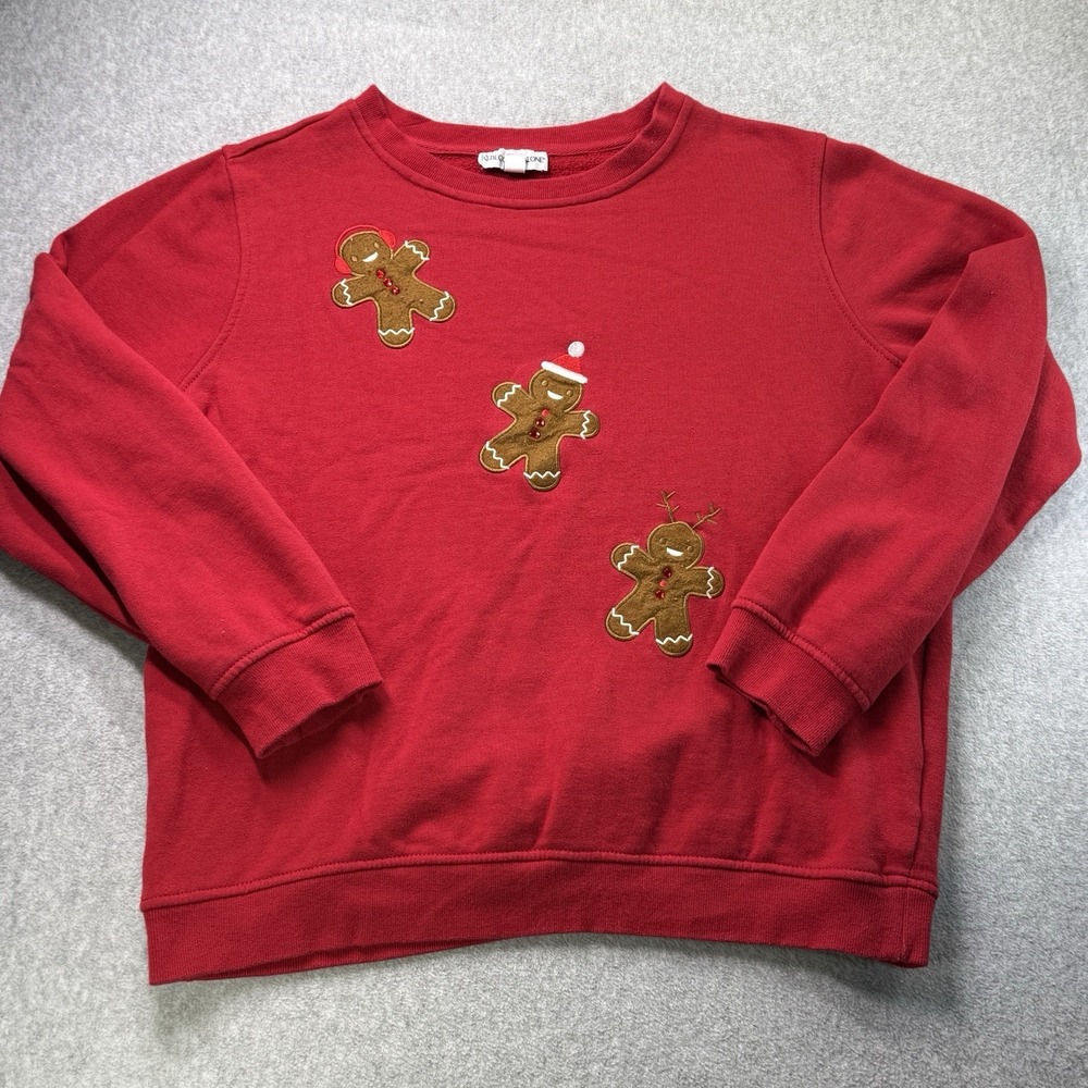 Rebecca Malone Women's Christmas Sweatshirt Gingerbread Embroidered Red L